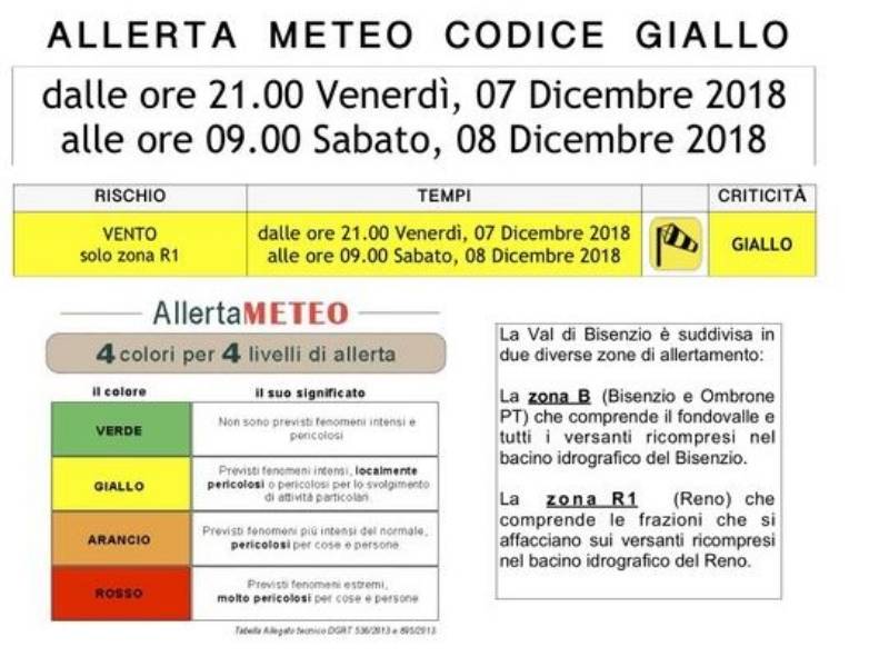 Avviso meteo: codice giallo stasera e domani