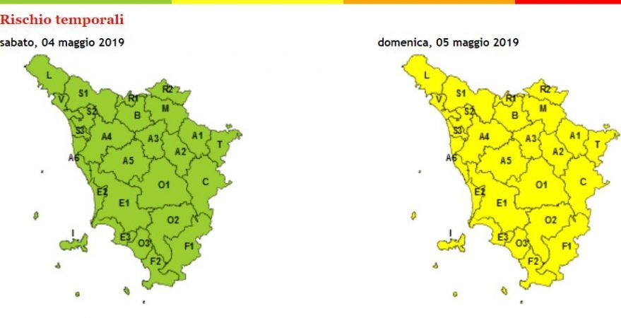 Maltempo: codice giallo su tutta la Toscana domenica 5 maggio