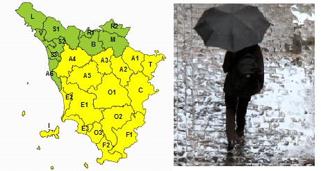 Pioggia, codice giallo prolungato fino alle 12 di domenica
