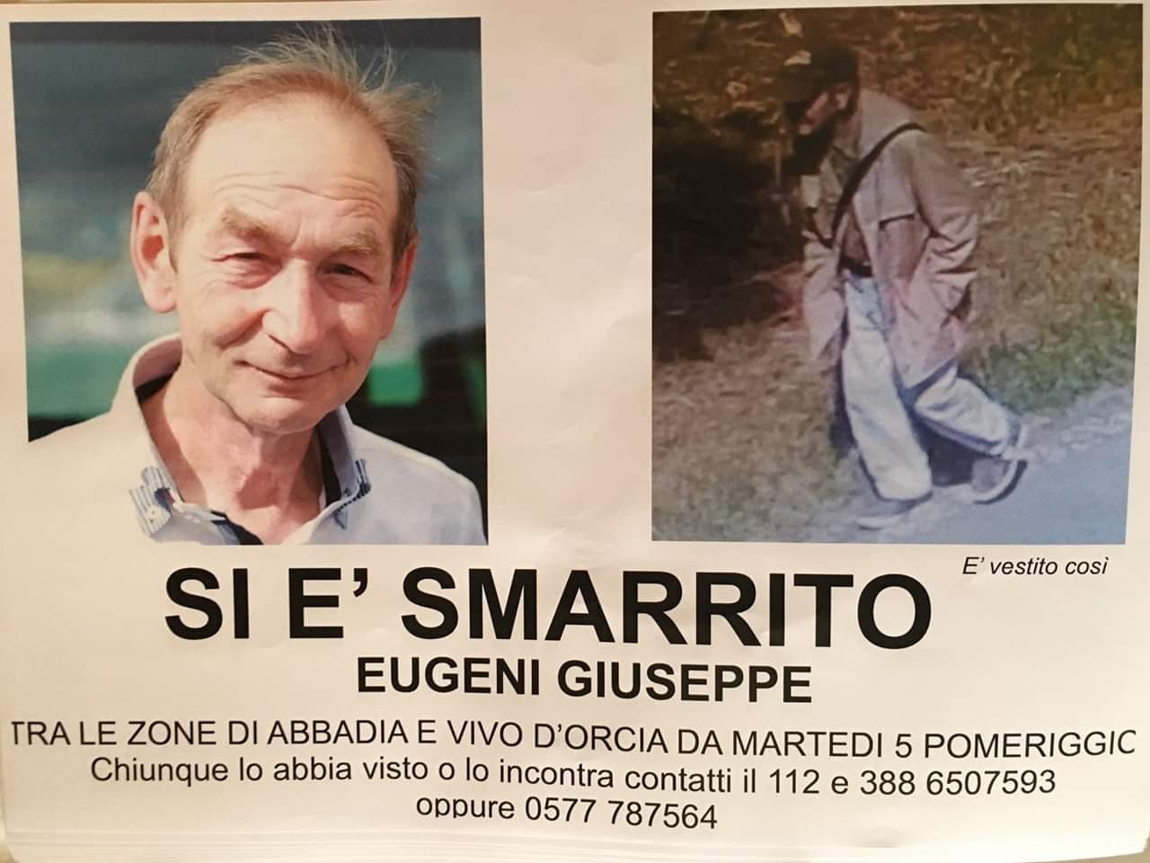 Scomparso sull’Amiata: riprendono le ricerche del 70enne