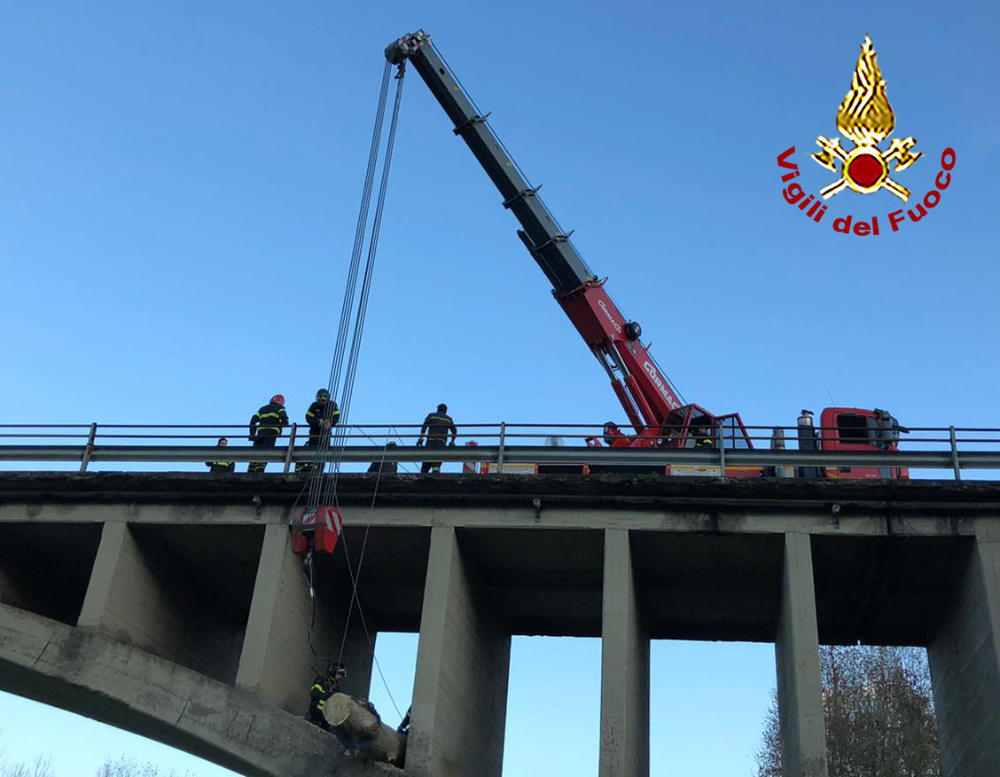 Tronchi incastrati sotto il ponte: intervengono i vigili del fuoco. GUARDA IL VIDEO