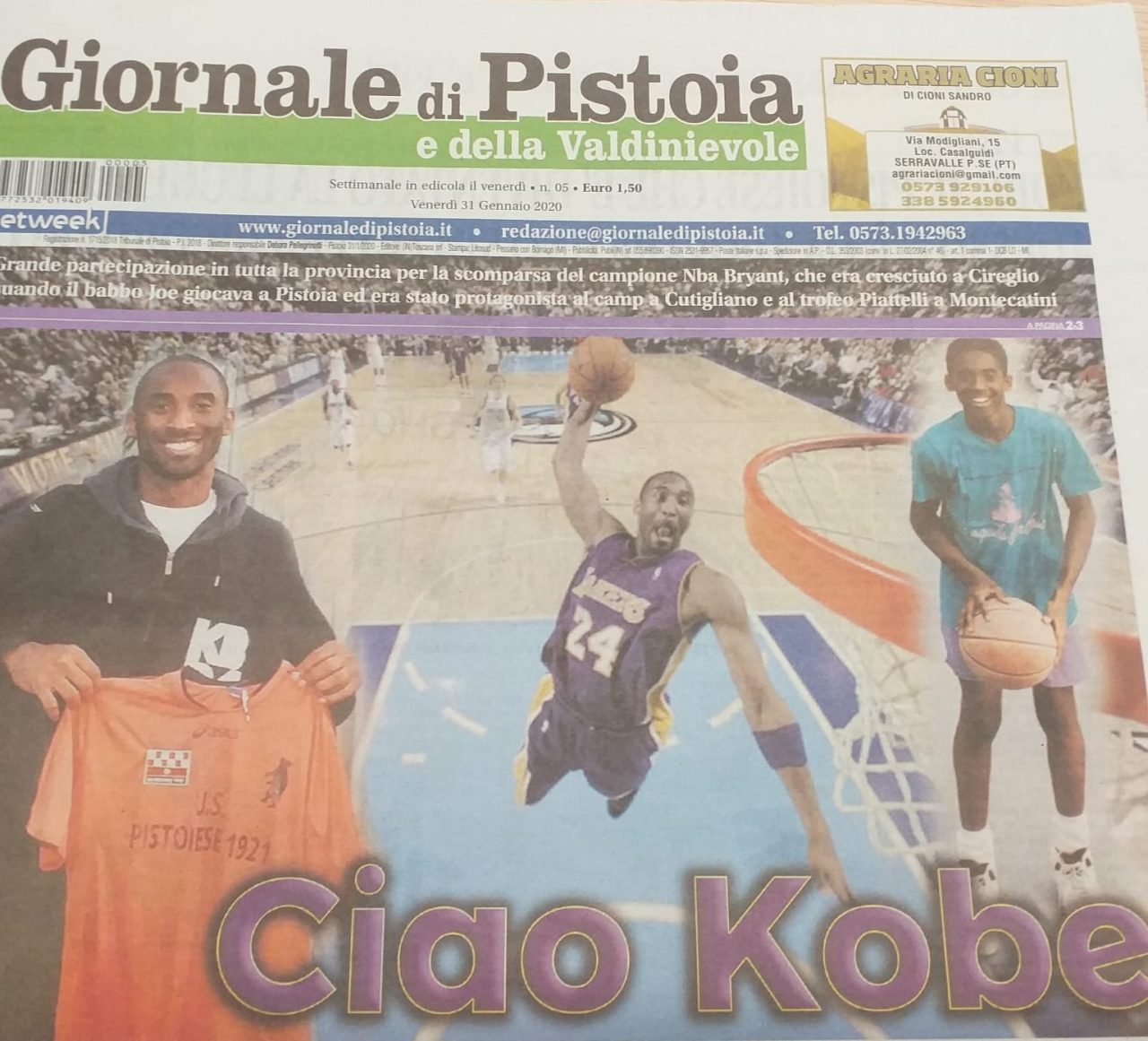 Domenica evento in ricordo di Kobe Bryant a Cireglio: appuntamento alle 15