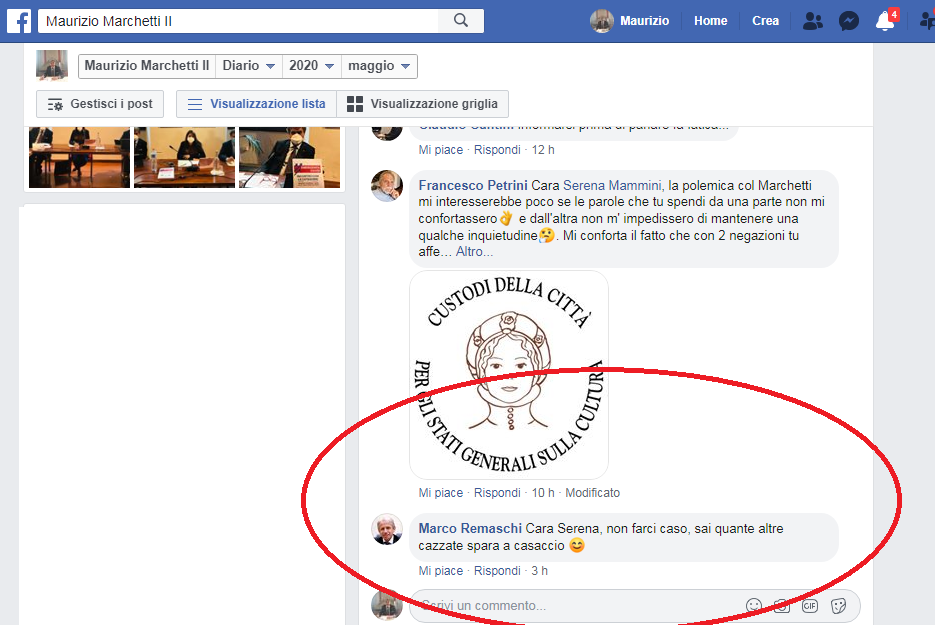 Remaschi scrive su Facebook che Marchetti (FI) «spara cazzate a casaccio»
