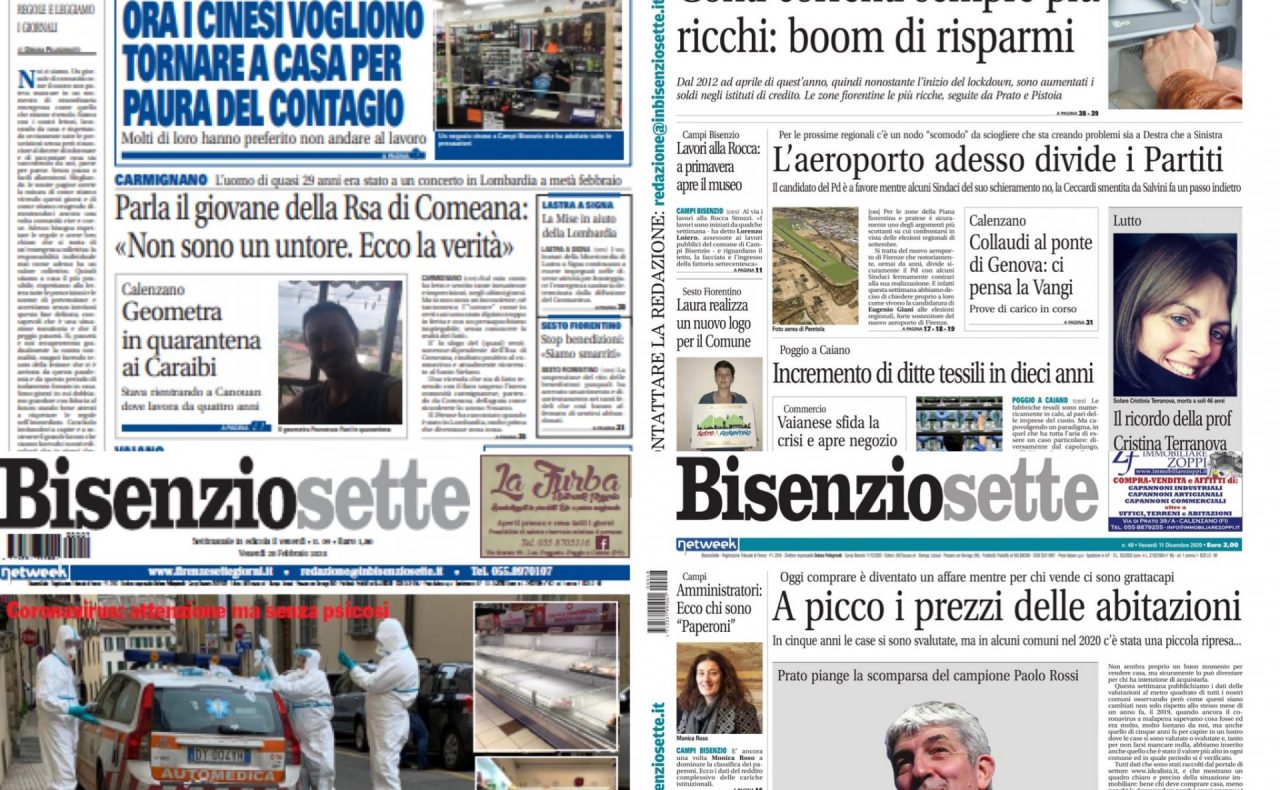 Un anno di informazione con Bisenziosette: sfoglia tutte le prime pagine del 2020