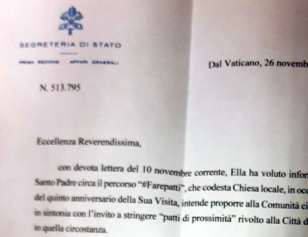 Papa Francesco risponde al vescovo di Prato Nerbini e lo esorta a proseguire nel cammino intrapreso cinque anni fa