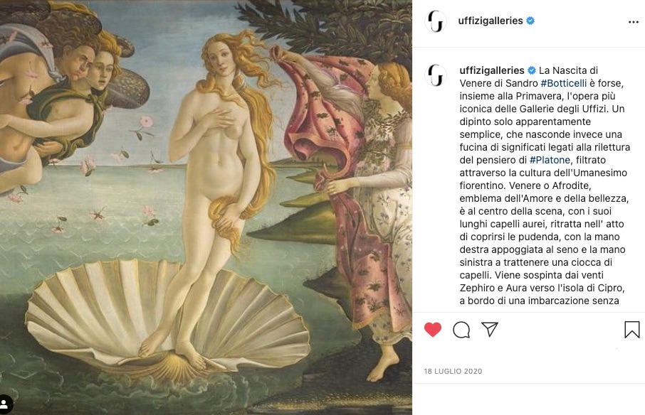 La “Venere” di Botticelli porta gli Uffizi sopra quota 600mila followers su Instagram. Anche grazie alla Ferragni