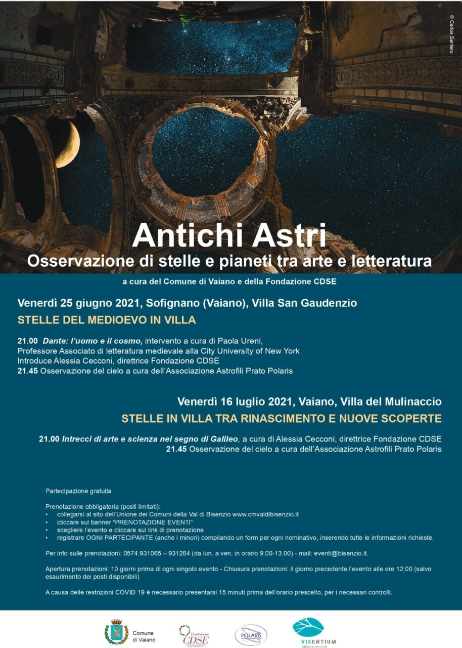 Antichi Astri, stelle e pianeti tra arte e letteratura: due appuntamenti dedicati a Dante e Galileo. Il primo il 25 giugno