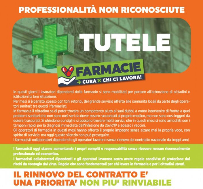 Filcams e UilTucs Toscana: dipendenti farmacie senza contratto da 8 anni. Domani presidio a Firenze