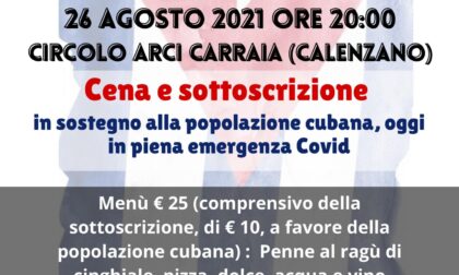 Giovedì al circolo Arci Carraia di Calenzano la serata per la popolazione cubana