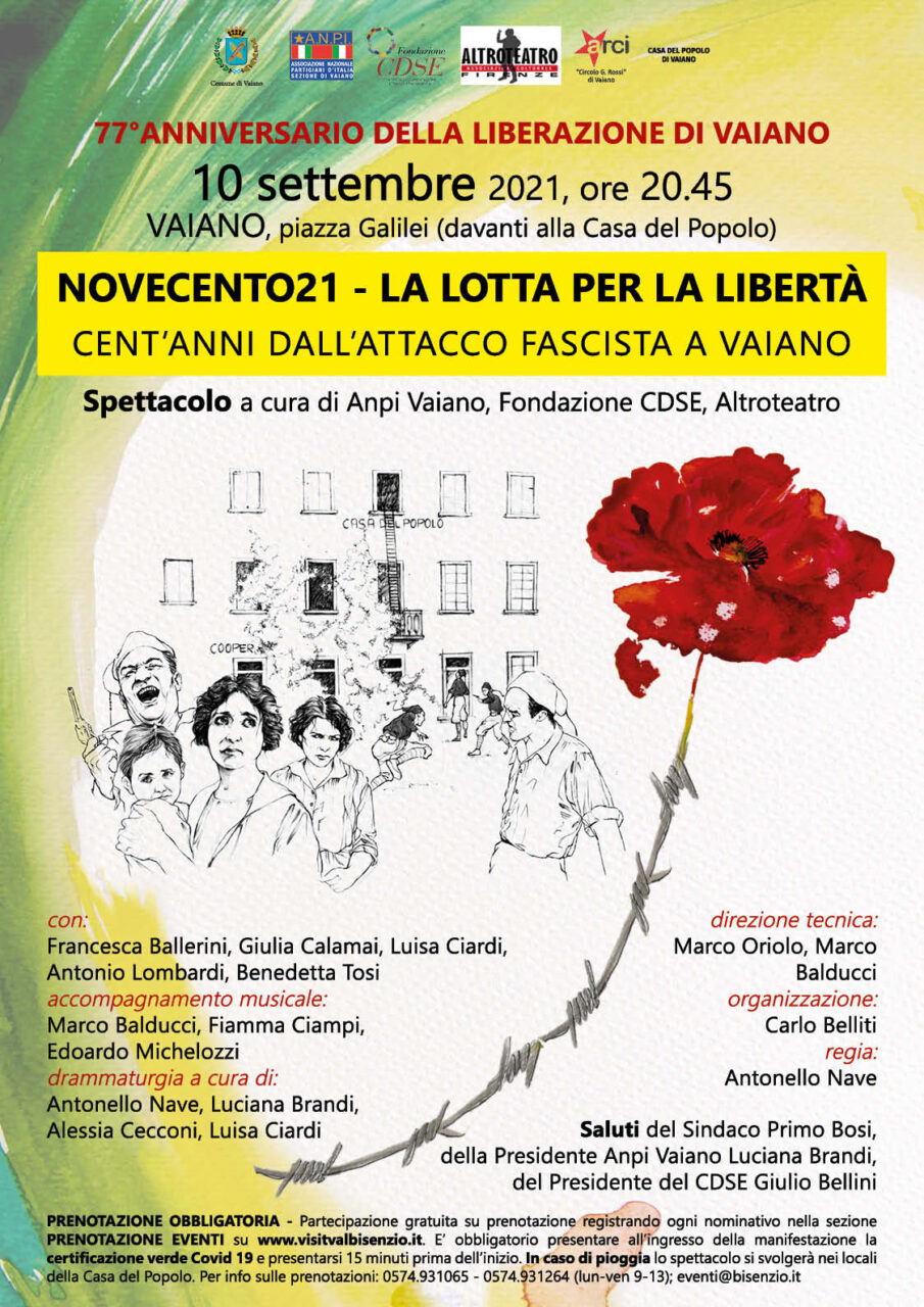 Novecento21, la lotta per la libertà. Il 10 settembre   spettacolo in piazza  a Vaiano per l’anniversario della Liberazione 