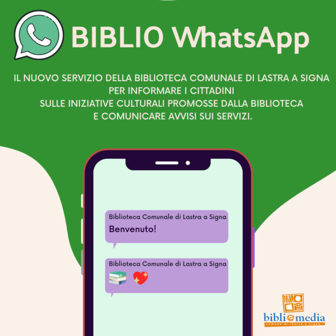 Arriva “Biblio WhatsApp” il nuovo strumento di comunicazione per rimanere aggiornati sulle notizie della biblioteca comunale