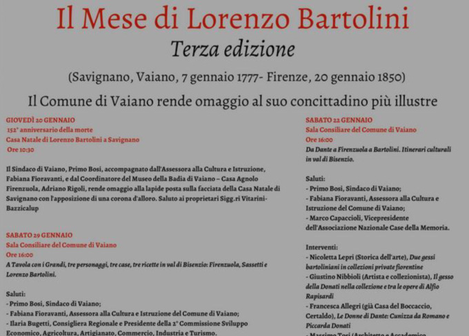 Vaiano, tornano le iniziative dedicate a Lorenzo Bartolini