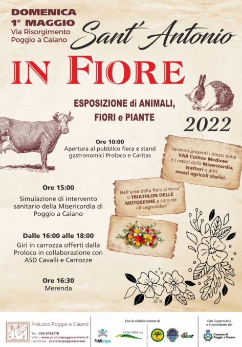 A Poggio a Caiano arriva “Sant’Antonio in fiore”: domenica 1° maggio animali, fiori e piante in fiera