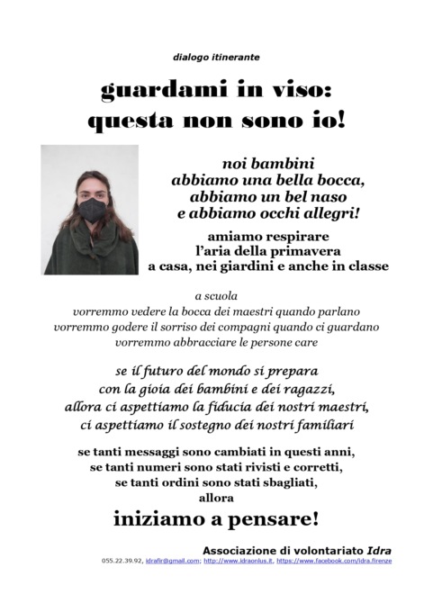 “Ancora mascherine a scuola? Anche no!” Idra raccoglie l’appello partito dalla scuola primaria dell’Isolotto “Montagnola”
