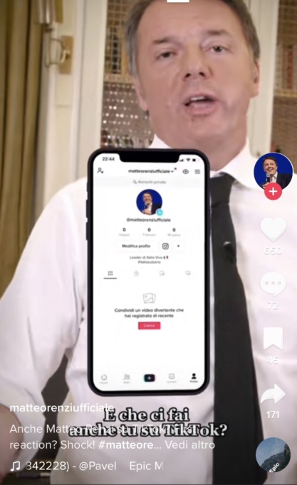 Matteo Renzi su TikTok a 25 giorni dalle elezioni