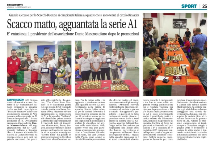 Scacco matto, agguantata la serie A1