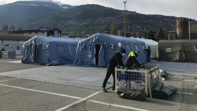 Montato per la prima volta l’ospedale da campo alla sede della CROSS di Pistoia