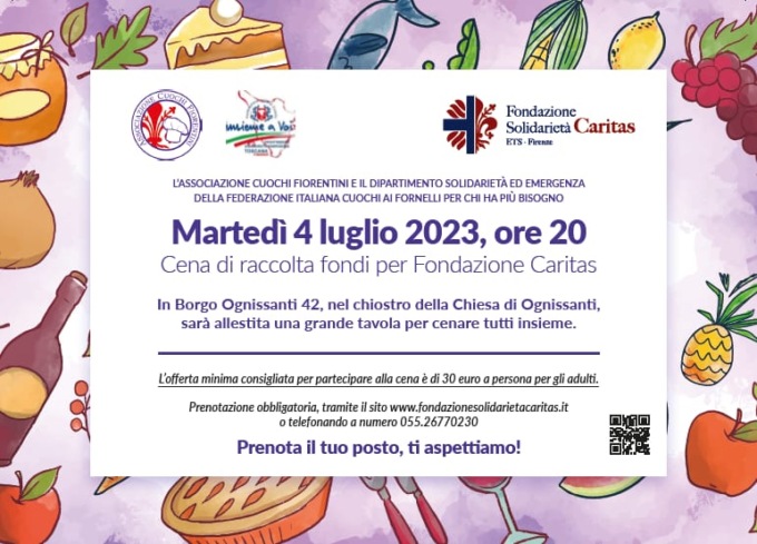 Il 4 luglio cena della Fondazione Caritas Firenze per la casa accoglienza San Paolino