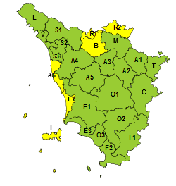 Codice giallo per pioggia, vento e mareggiate