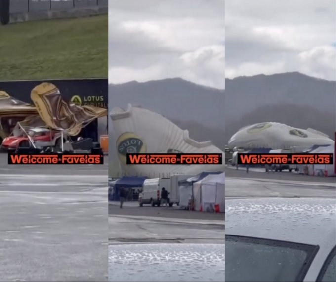 Paura al circuito del Mugello: stand portato via dalle forti raffiche di vento