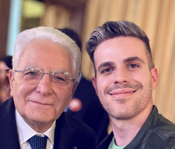 Lorenzo Baglioni col presidente Sergio Mattarella al Quirinale per “La Costituzione in Shorts”