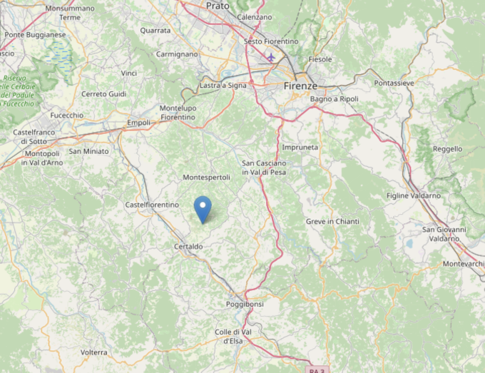 Scossa di terremoto magnitudo 3.1 in Toscana, epicentro a Certaldo