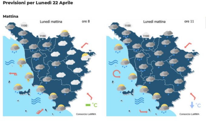 Meteo: inizio settimana con piogge e neve in Toscana, temperature in ribasso