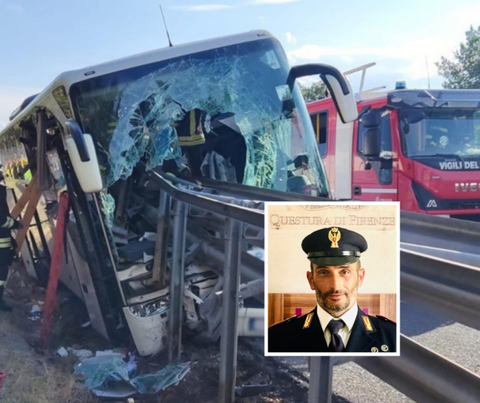 Bus sventrato dal guardrail, l’intervento salva vite di Giuseppe: il poliziotto eroe fuori servizio