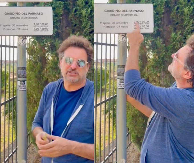 “Cambiano parecchio…”, l’ironia di Leonardo Pieraccioni sugli orari scritti al Giardino dell’Orticoltura a Firenze