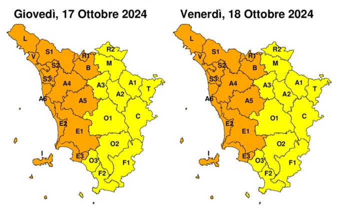 Maltempo Toscana, allerta arancione per temporali forti fino a venerdì 18 ottobre 2024