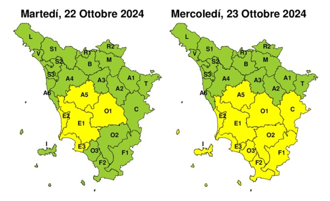 Toscana, allerta gialla mercoledì 23 ottobre: rischio peggioramento in serata