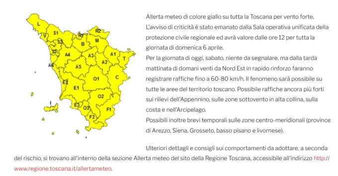 Vento forte in Toscana il 6 aprile