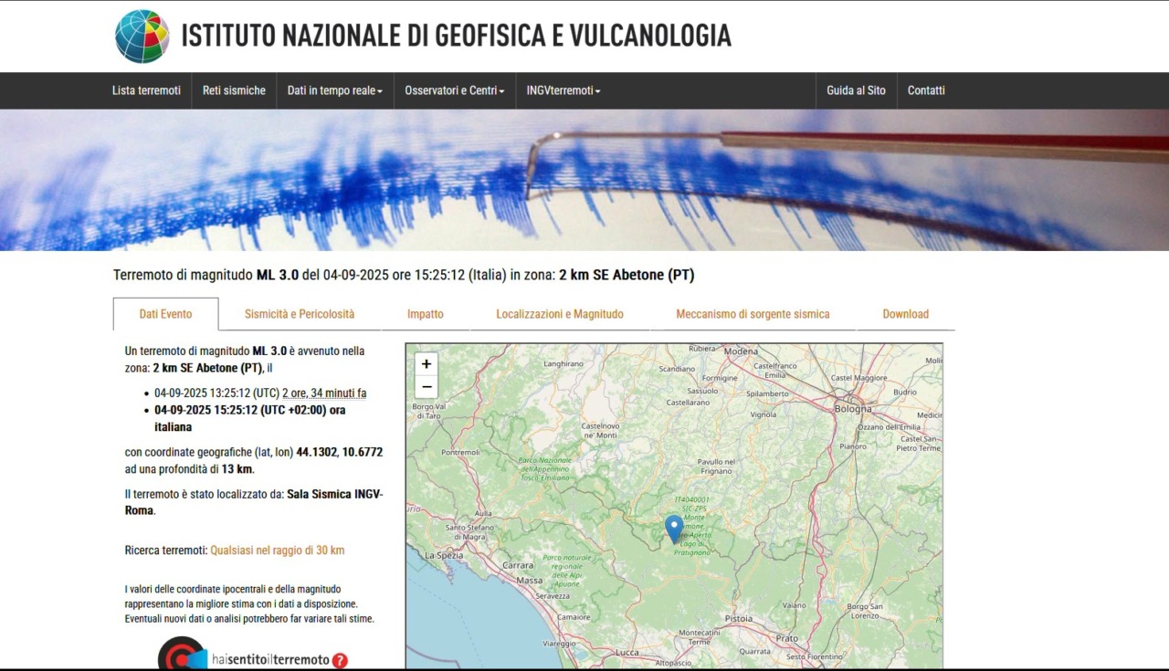 Terremoto, scossa di magnitudo 3.0 all’Abetone