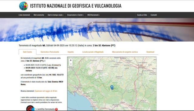 Terremoto, scossa di magnitudo 3.0 all’Abetone