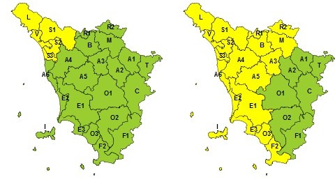 Maltempo sulla Toscana, scatta il codice giallo