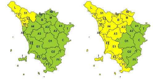 Maltempo sulla Toscana, scatta il codice giallo