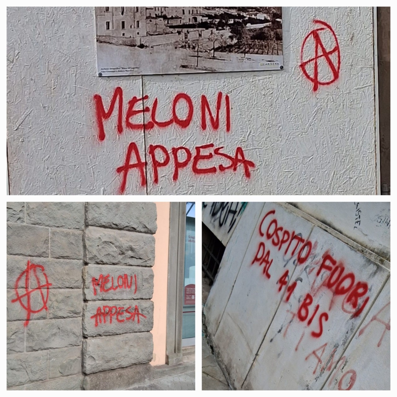 Scritte contro Giorgia Meloni su muri nel centro di Massa