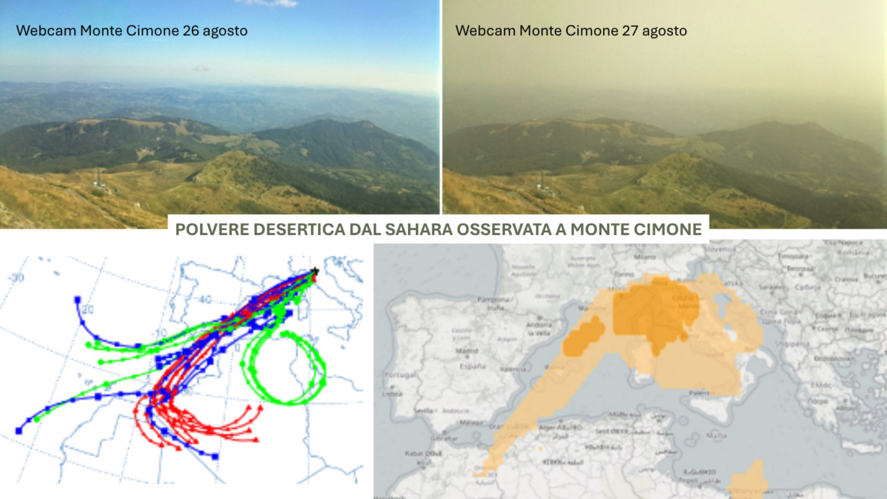 Polvere del Sahara sul Monte Cimone, la foschia che ha velato il cielo della Toscana