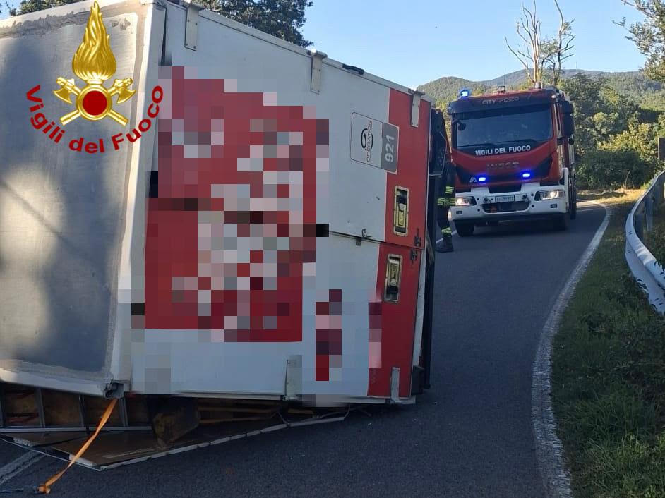 Furgone si ribalta, strada bloccata ma nessun ferito