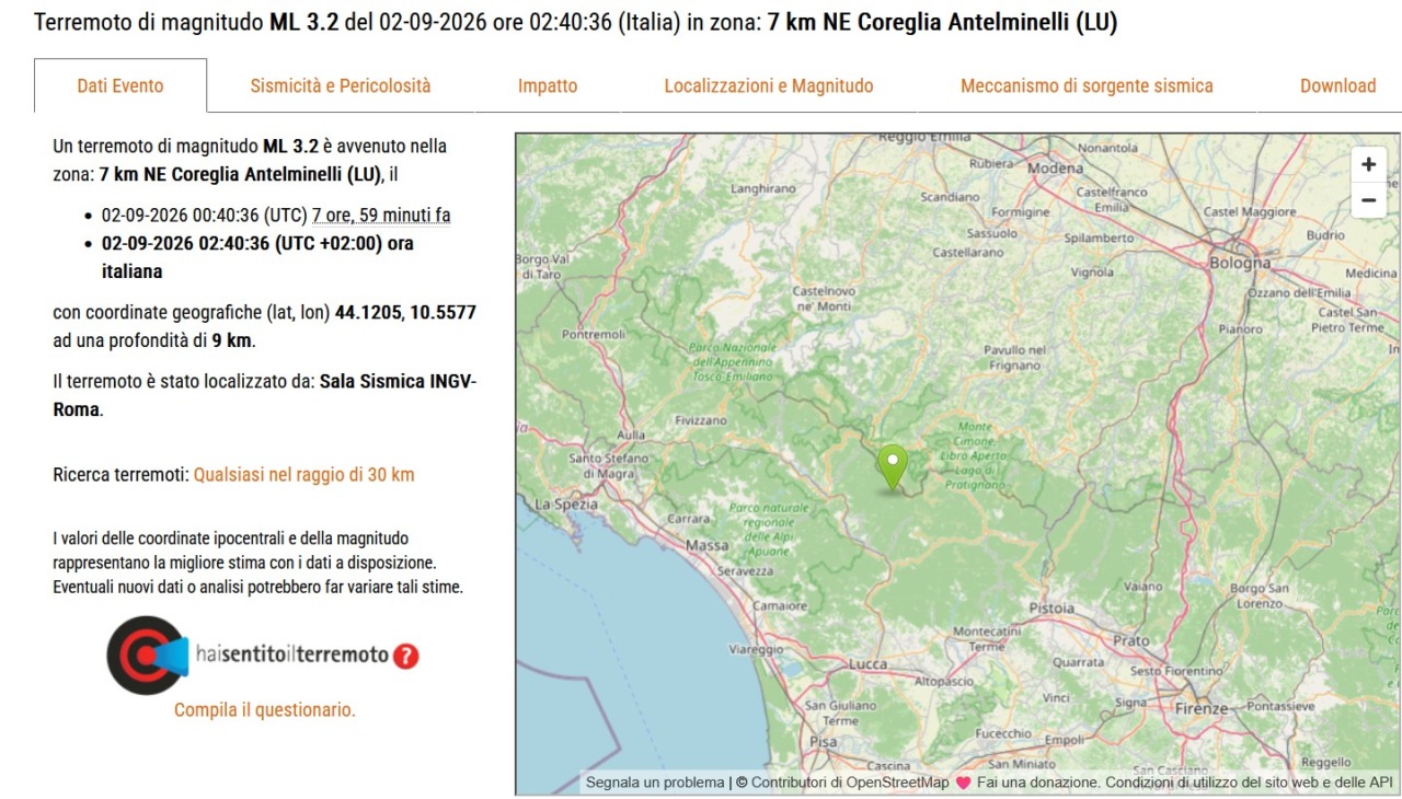 Ancora una scossa di terremoto in Toscana