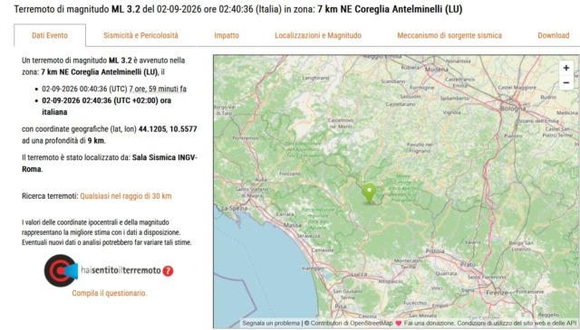 Ancora una scossa di terremoto in Toscana