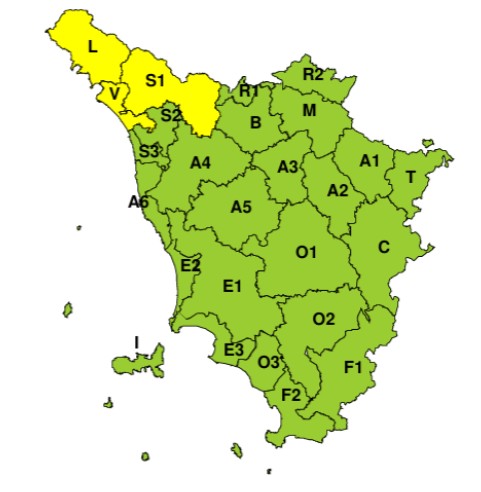 Maltempo, codice giallo su Toscana nord-ovest